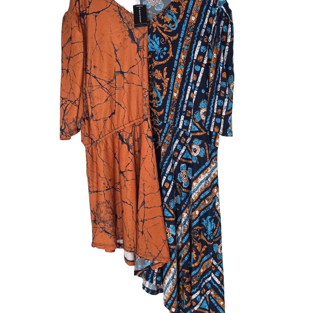 Stylish Orange and Blue Patterned Dress